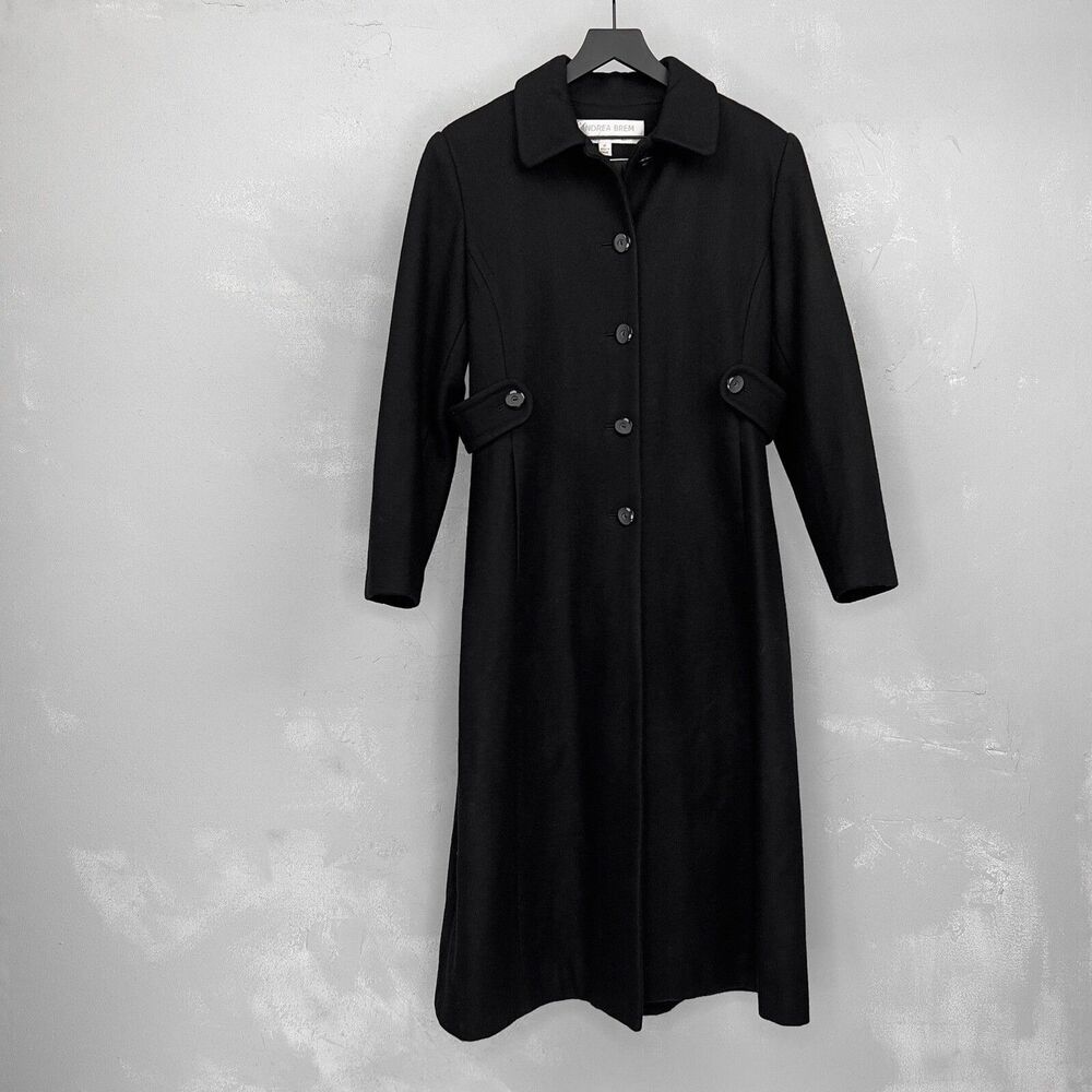 Vintage Andrea Brem New York Black Wool Blend Flannel Over Coat Women's 6P